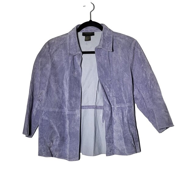 Vintage Outfit JPR Purple Suede Leather Open Front Jacket Petite Medium PM NWT - Picture 2 of 9